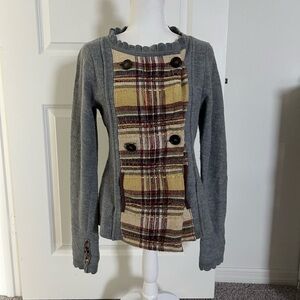 EUC Anthropologie Charlie Robin Gray Plaid Sweater Small